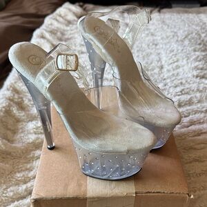 Pleaser Stardust 708 Clear Rhinestone Studded Heels 8